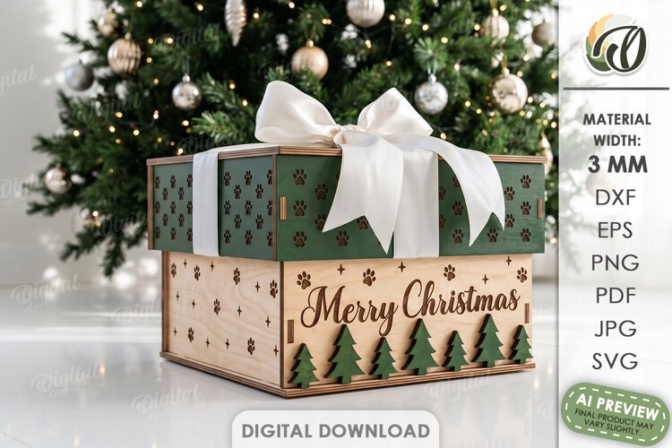 Christmas Pet Treat Box Laser Cut. Christmas Gift Box SVG example image 1