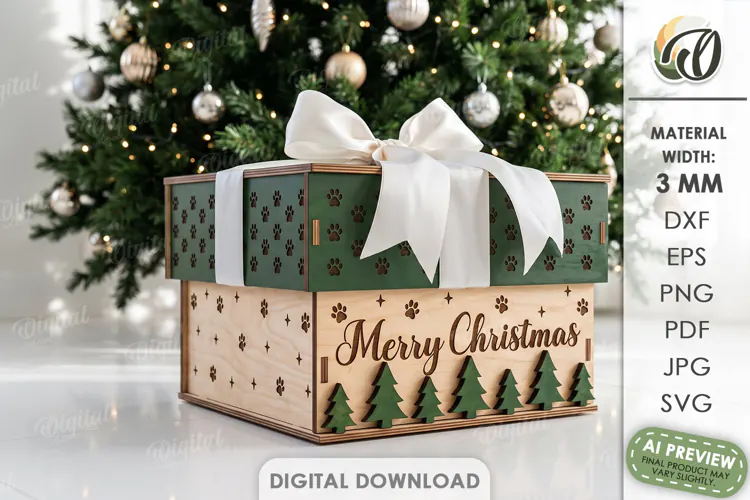 Christmas Pet Treat Box Laser Cut. Christmas Gift Box SVG