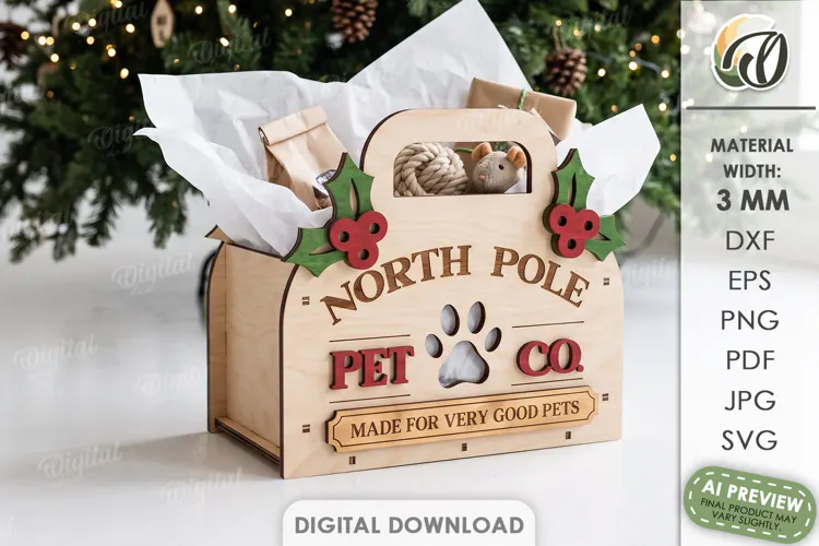 Christmas Pet Treat Box Laser Cut. Christmas Gift Box SVG