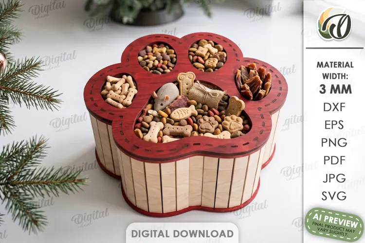 Christmas Pet Treat Box Laser Cut. Christmas Gift Box SVG