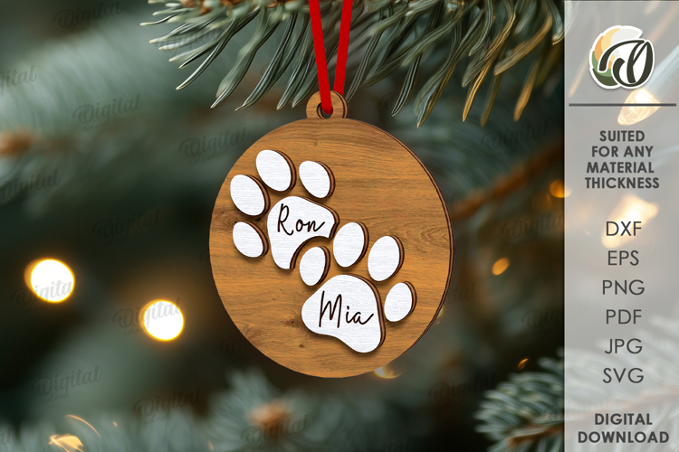 3D Christmas Pet Ornament Laser Cut. Christmas Decor SVG