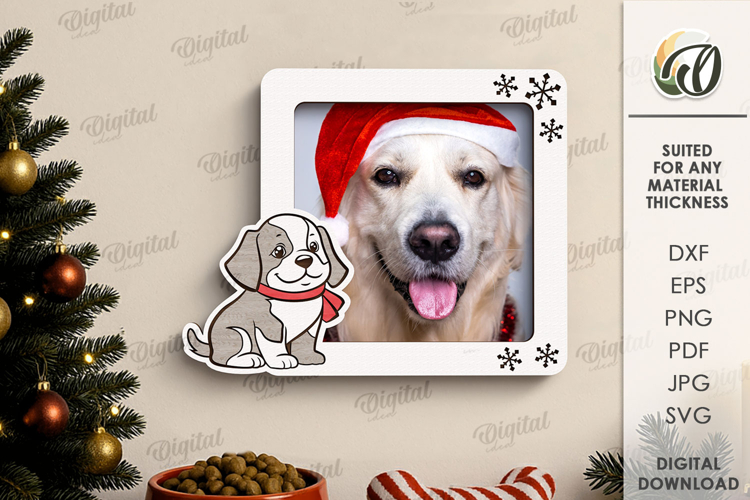 Christmas Pets Photo Frame Lasercut. Christmas Dog Frame SVG