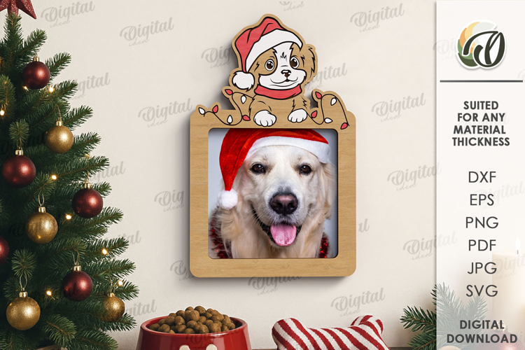 Christmas Pets Photo Frame Lasercut. Christmas Dog Frame SVG