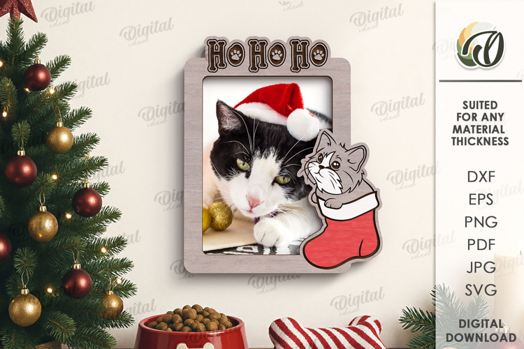Christmas Pets Photo Frame Lasercut. Christmas Cat Frame SVG