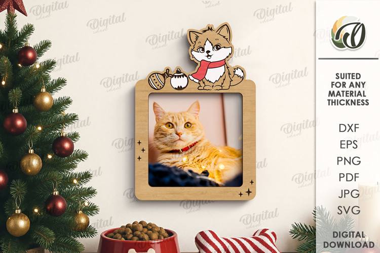 Christmas Pets Photo Frame Lasercut. Christmas Cat Frame SVG