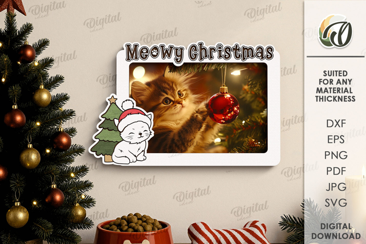 Christmas Pets Photo Frame Lasercut. Christmas Cat Frame SVG