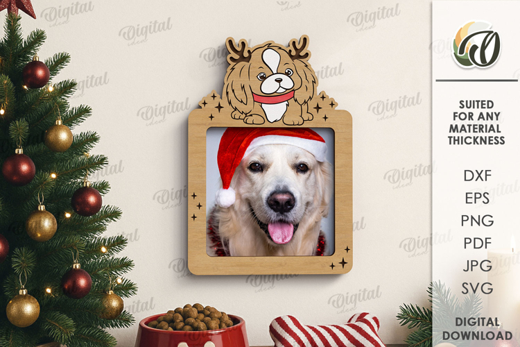 Christmas Pets Photo Frame Lasercut. Christmas Dog Frame SVG