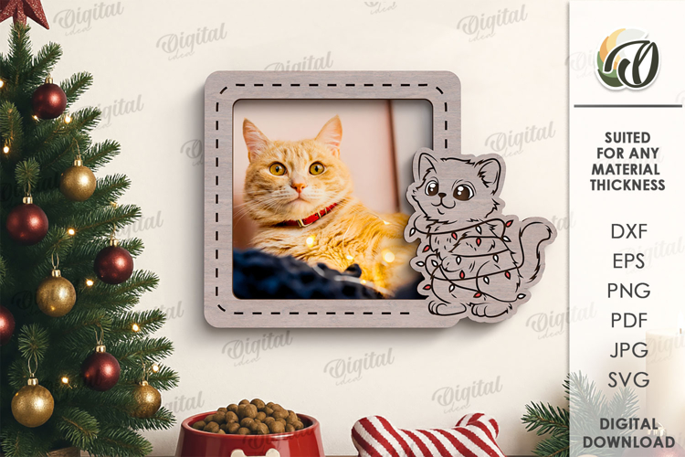 Christmas Pets Photo Frame Lasercut. Christmas Cat Frame SVG