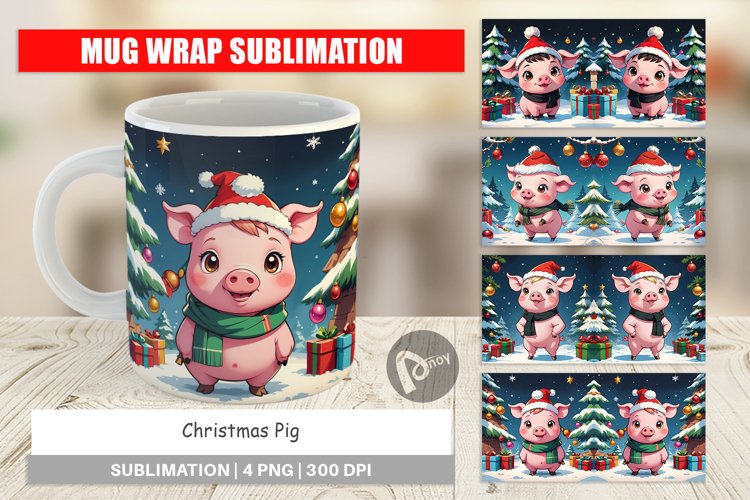 Mug Wrap Design Cartoon Christmas Pig