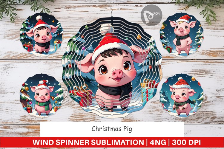 Wind Spinner Cartoon Christmas Pig
