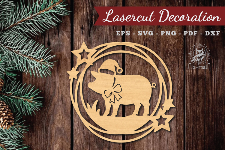 Christmas Pig Lasercut Round SVG