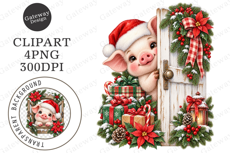 Christmas Pig Peeking Clipart PNG