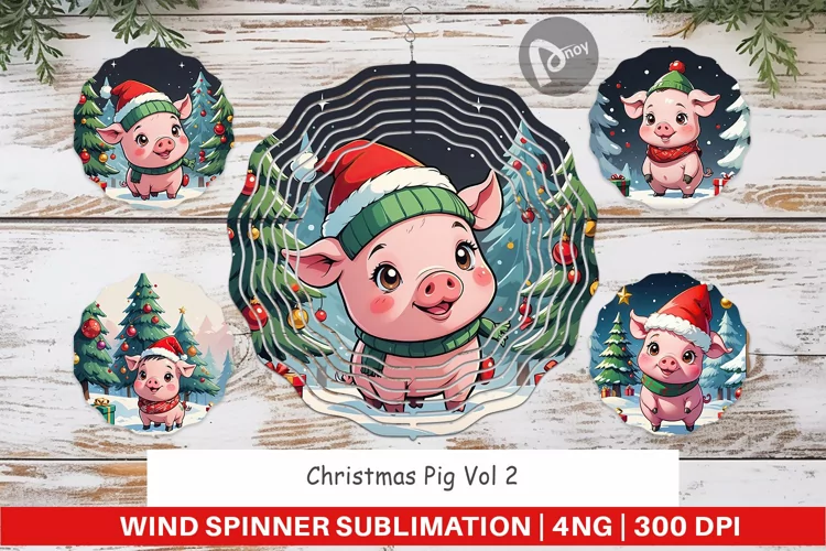 Wind Spinner Cartoon Christmas Pig