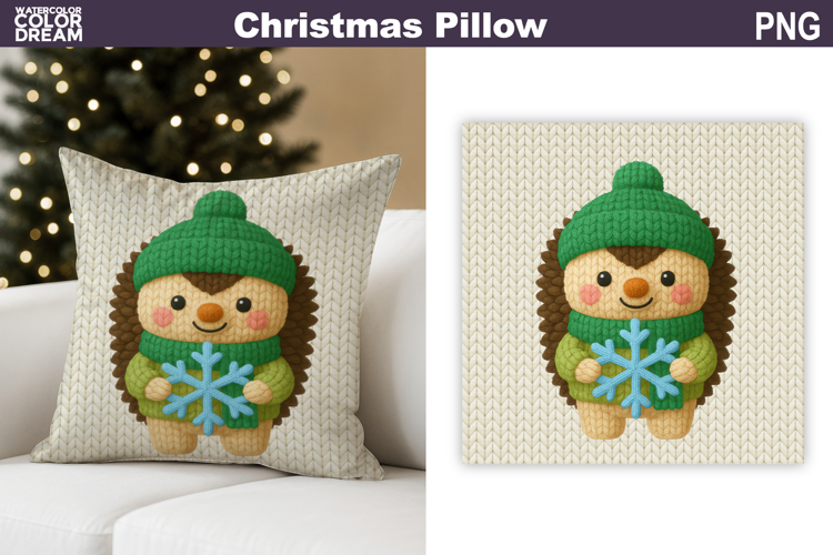 Christmas Hedgehog Crochet Pillow | Knitted Sublimation