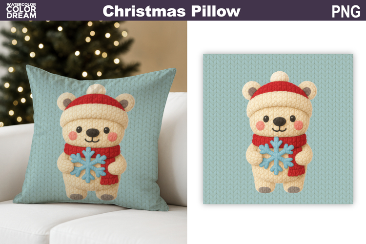 Christmas Bear Crochet Pillow | Knitted Sublimation