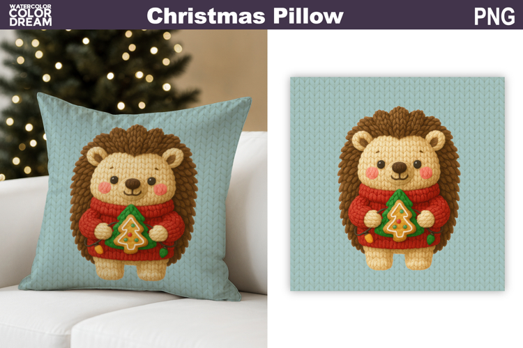 Christmas Hedgehog Crochet Pillow | Knitted Sublimation