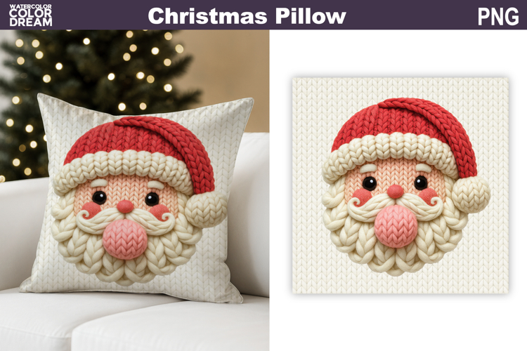 Santa Claus Crochet Pillow | Knitted Sublimation