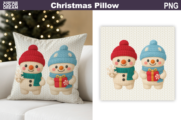 Christmas Snowman Crochet Pillow | Knitted Sublimation