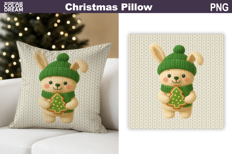 Christmas Bunny Crochet Pillow | Knitted Sublimation