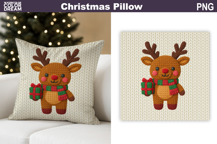 Reindeer Crochet Pillow | Knitted Sublimation
