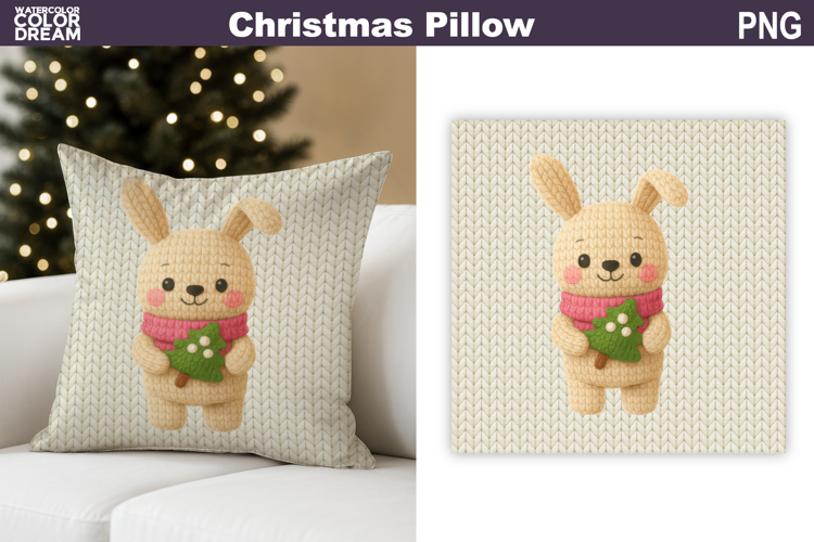 Christmas Bunny Crochet Pillow | Knitted Sublimation