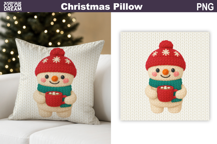 Christmas Snowman Crochet Pillow | Knitted Sublimation