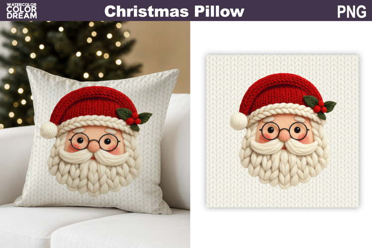 Santa Claus Crochet Pillow | Knitted Sublimation