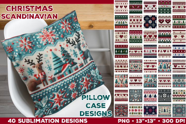 Scandinavian Christmas Pillowcase Sublimation Designs Bundle
