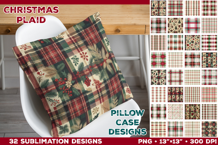 Christmas Gingham Plaid Pillowcase Sublimation Design