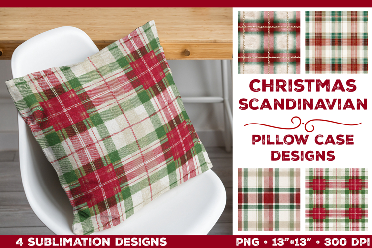 Christmas Gingham Plaid Pillowcase Sublimation Design