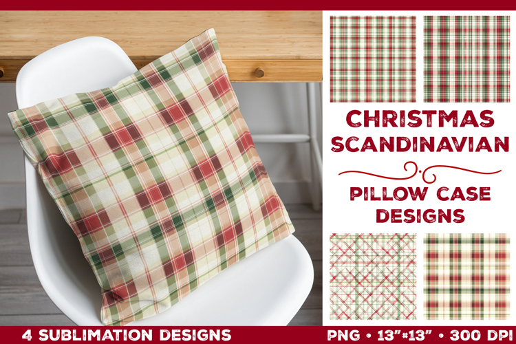 Christmas Gingham Plaid Pillowcase Sublimation Design
