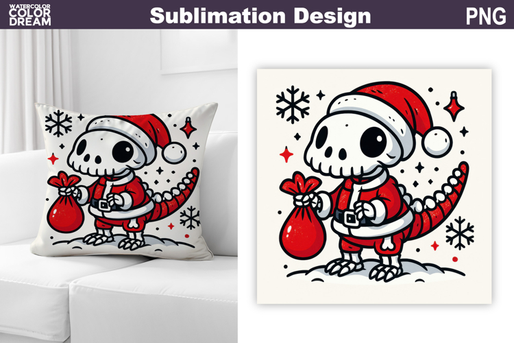 Dino Santa Claus Sublimation | Christmas Dinosaur Pillow
