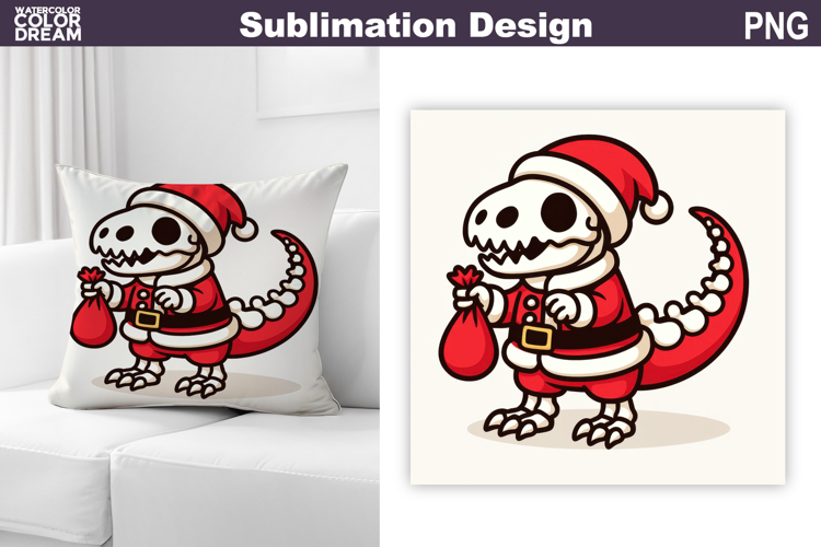 Dino Santa Claus Sublimation | Christmas Dinosaur Pillow