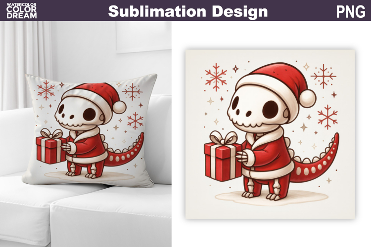 Dino Santa Claus Sublimation | Christmas Dinosaur Pillow