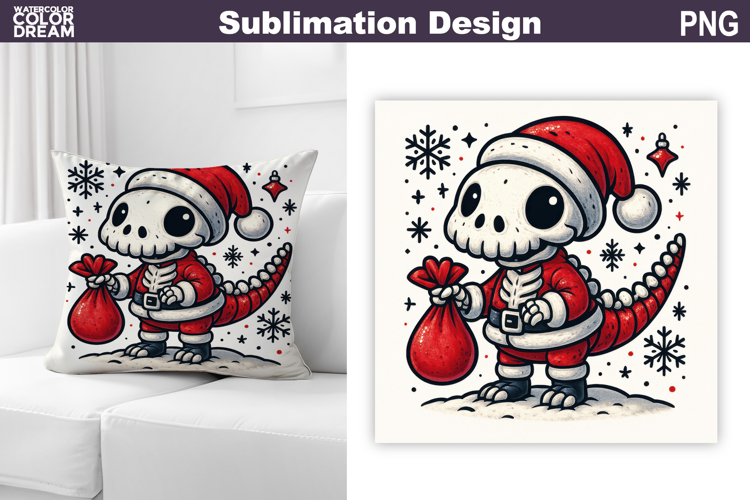 Dino Santa Claus Sublimation | Christmas Dinosaur Pillow
