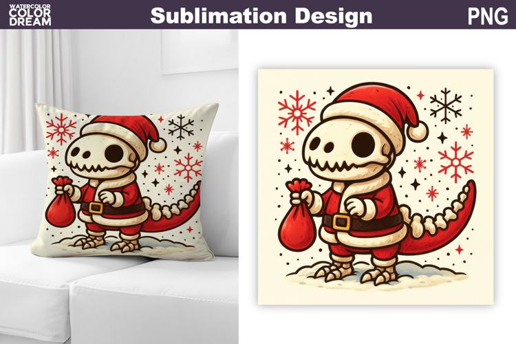 Dino Santa Claus Sublimation | Christmas Dinosaur Pillow