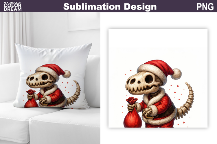 Dino Santa Claus Sublimation | Christmas Dinosaur Pillow