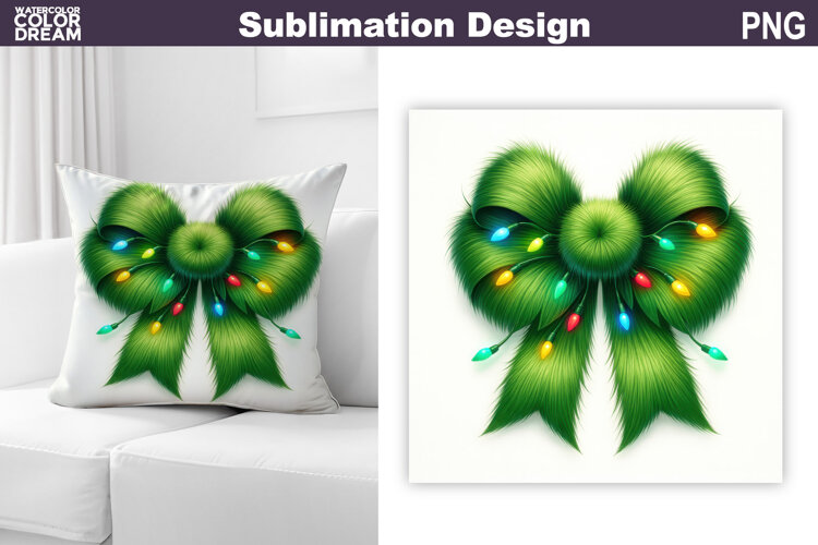 Green Bow Sublimation | Christmas Pillow example image 1