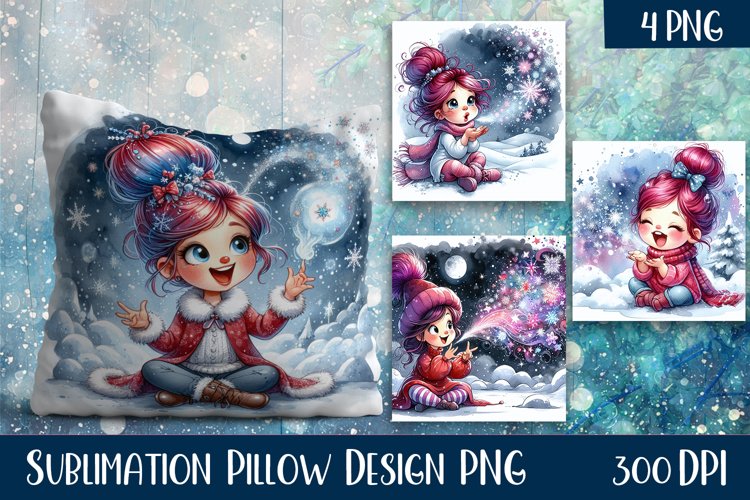 Christmas winter girl Watercolour Pillow Design
