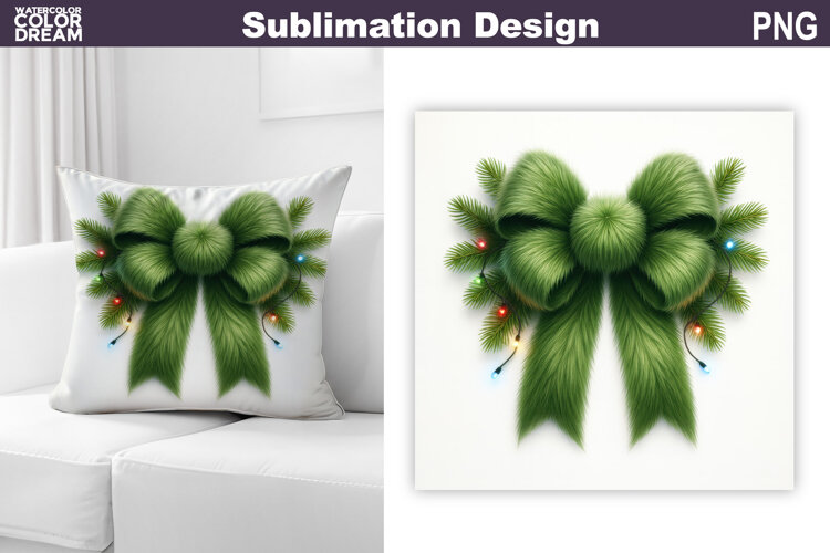 Green Bow Sublimation | Christmas Pillow example image 1