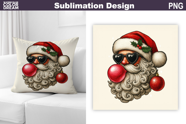 Santa Claus Glasses Sublimation | Christmas Pillow