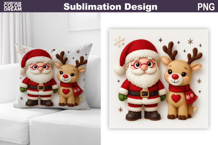 Santa Claus Deer Sublimation | Christmas Pillow