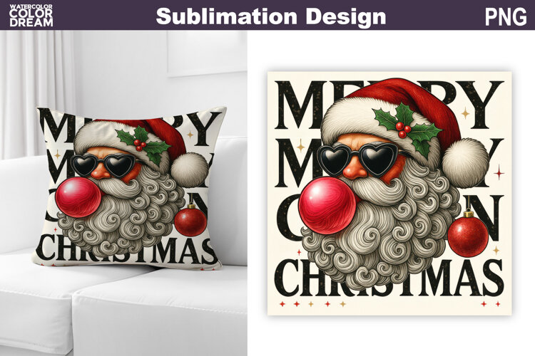 Santa Claus Glasses Sublimation | Christmas Pillow example image 1