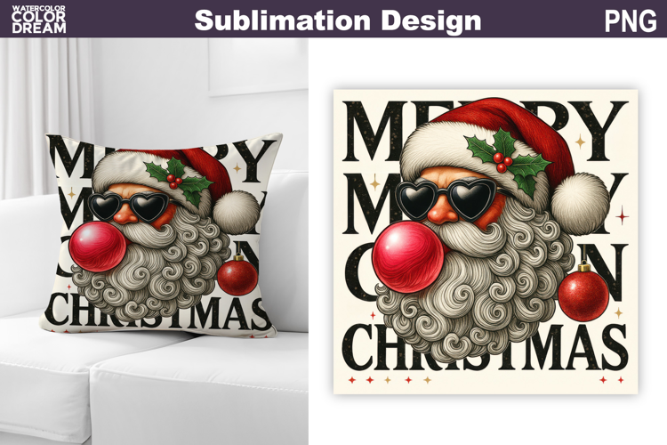 Santa Claus Glasses Sublimation | Christmas Pillow