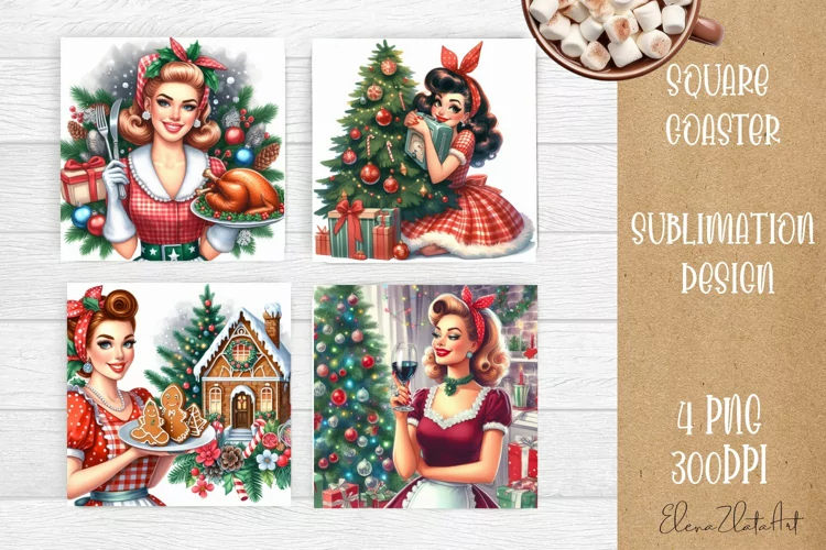 Housewives Christmas Sublimation| pin up girl Square Coaster