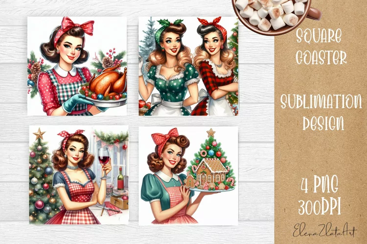Housewives Christmas Sublimation| pin up girl Square Coaster
