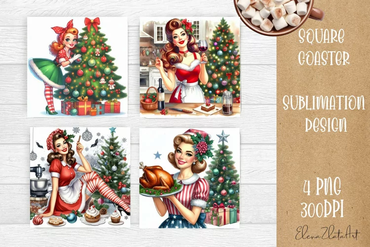 Housewives Christmas Sublimation| pin up girl Square Coaster