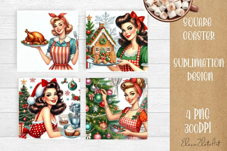 Housewives Christmas Sublimation| pin up girl Square Coaster