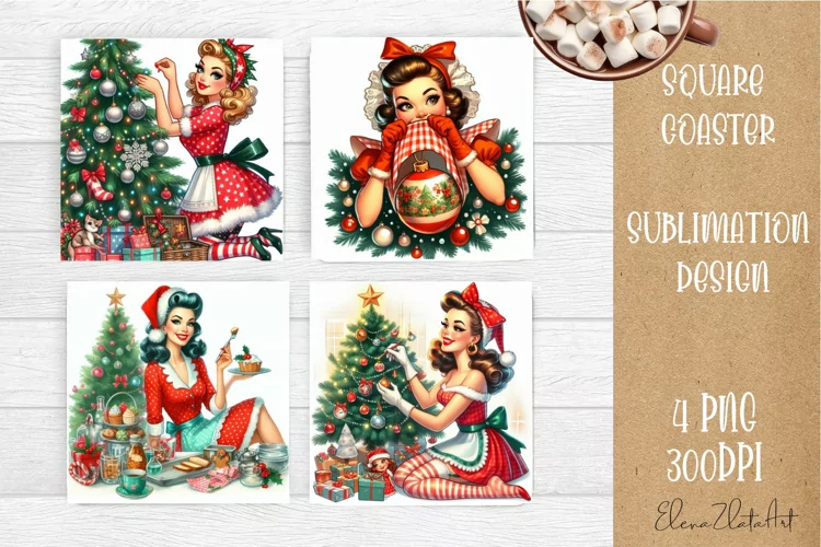 Housewives Christmas Sublimation| pin up girl Square Coaster