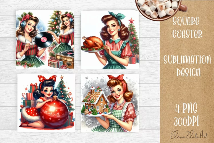 Housewives Christmas Sublimation| pin up girl Square Coaster